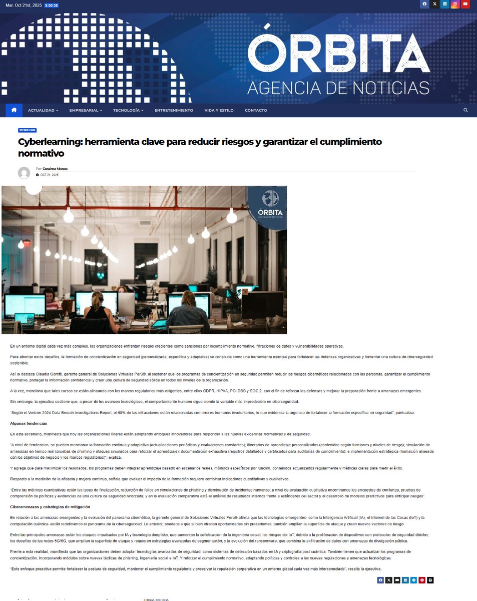 svirtuales's tweet image. #tecnologia #cyberlearning #compliance #cumplimiento #ciberseguridad
@agenciaorbita 
Cyberlearning: herramienta clave para reducir riesgos y garantizar el cumplimiento normativo

agenciaorbita.org/cyberlearning-…