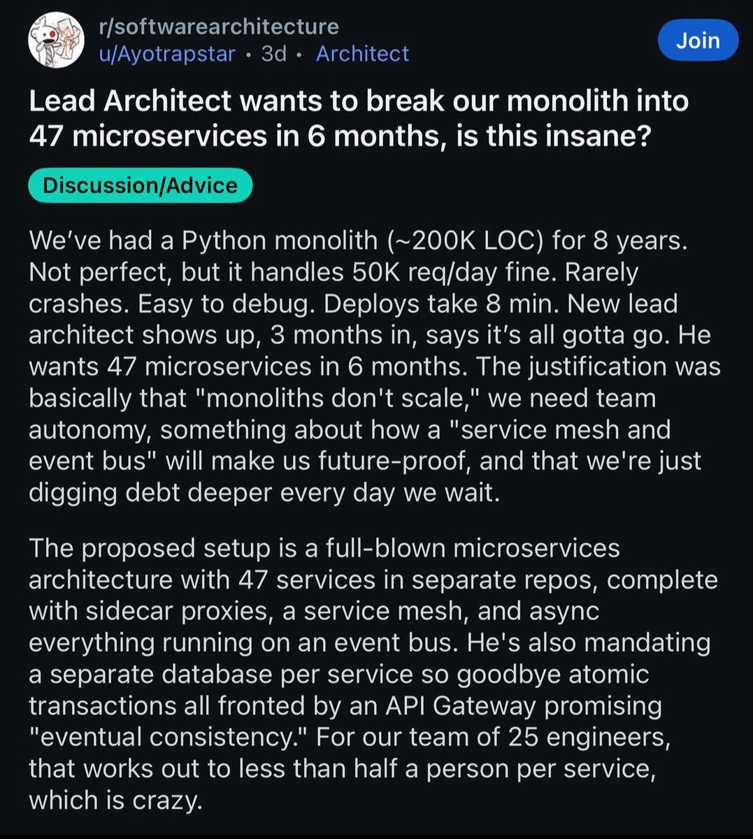 This happens when you hire folks to have their neck on the line when something you aren’t willing to put your neck on the line for exists under you.

The reason why the new guy wants to rewrite is to ensure if he is going down, it’s for his own slop! #Engineering