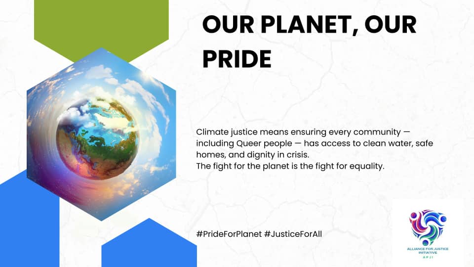 AfjInitiative's tweet photo. OUR PLANET, OUR PRIDE

Climate justice means ensuring every community — including Queer people — has access to clean water, safe homes, and dignity in crisis.
The fight for the planet is the fight for equality.
#PrideForPlanet #JusticeForAll https://t.co/aUxl0KncPa