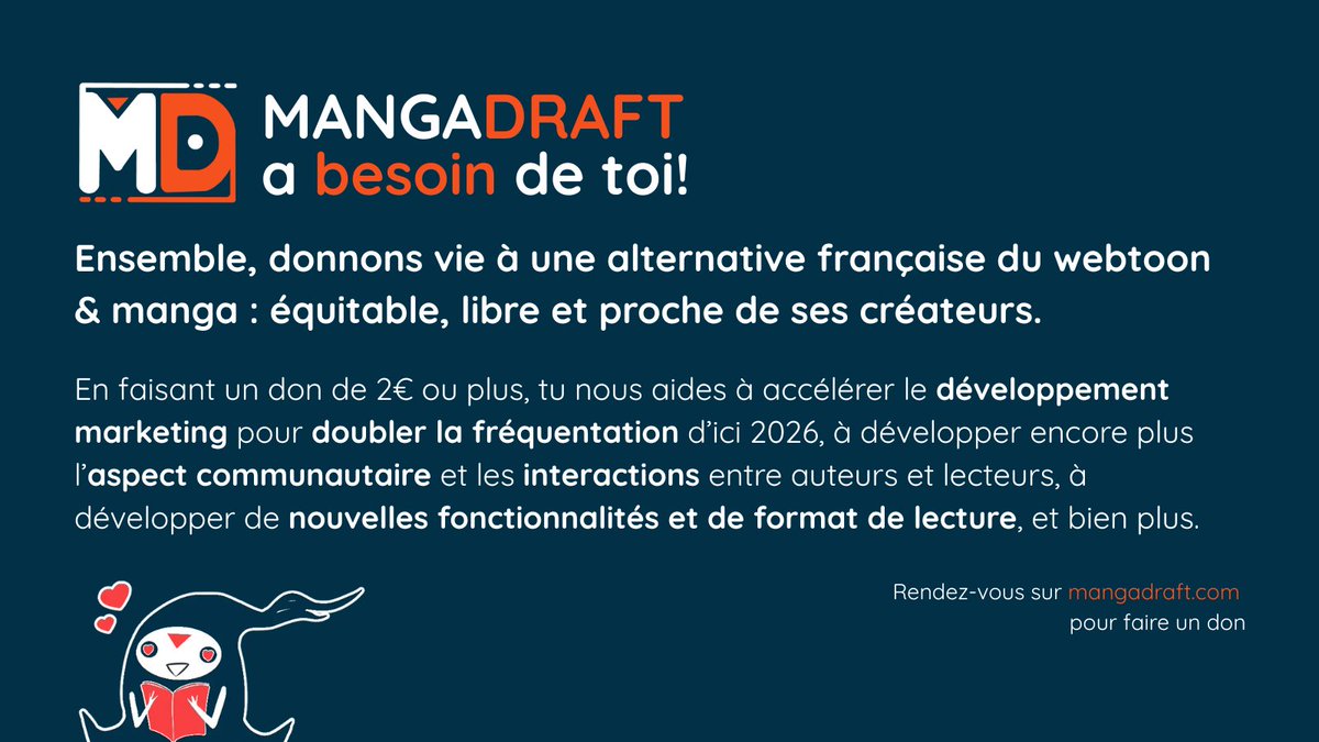 ❤️ Mangadraft a besoin de toi !

Le premier objectif à atteindre est à 500€ et nous sommes déjà à plus de 150€ !

Cet objectif ouvre les portes du début de la gamification, avec le déblocage du premier badge en tant que bâtisseur de Mangadraft.

Rendez-vous sur