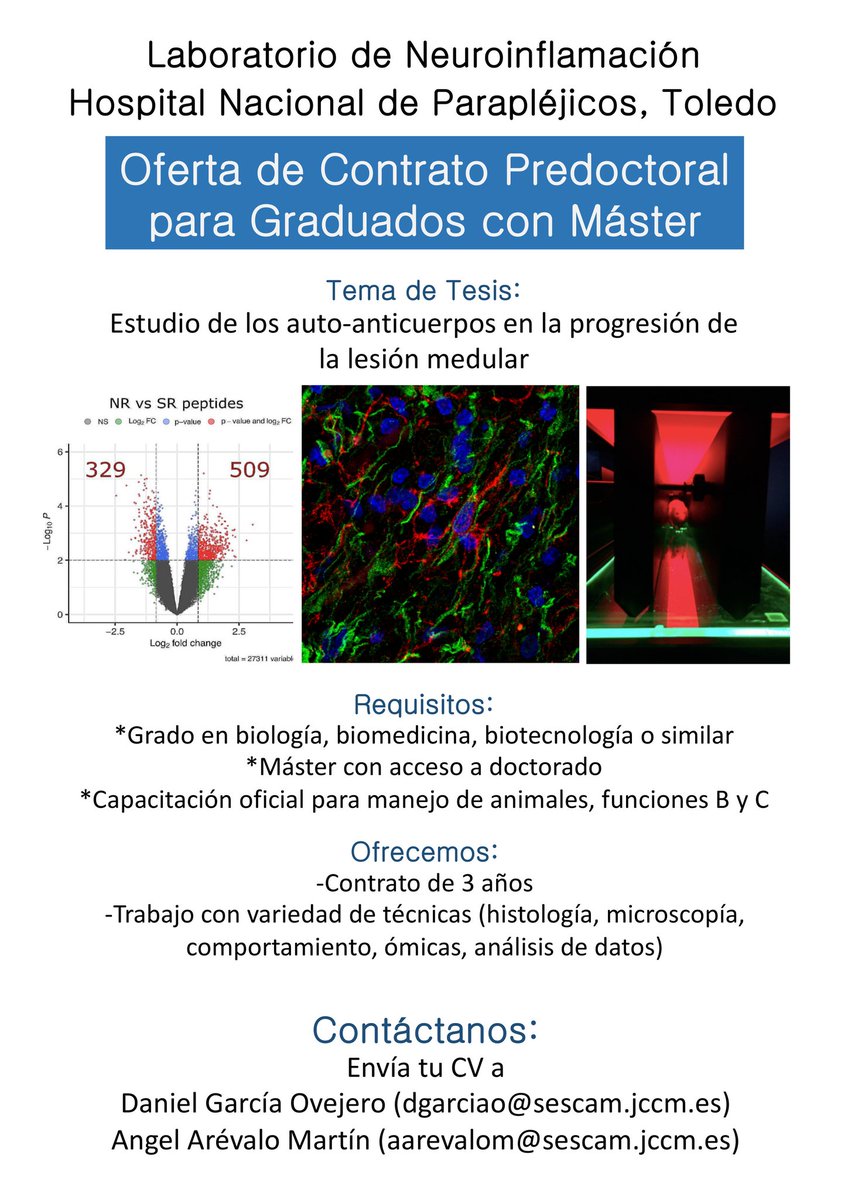 Ofrecemos contrato predoctoral!. Si tienes Grado con Máster, contáctanos! Habrá sistema nervioso, respuesta inmunitaria, histología,  comportamiento, microscopía...