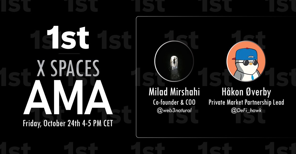 1st_app's tweet image. 1st AMA on X!
Join @web3natural & @DeFi_hawk LIVE to talk all things 1st as we gear up for launch.
The team might drop some alpha👀
🗓️ Friday, October 24th, 4-5PM CET
🔔 Set your reminders: x.com/i/spaces/1mrGm…