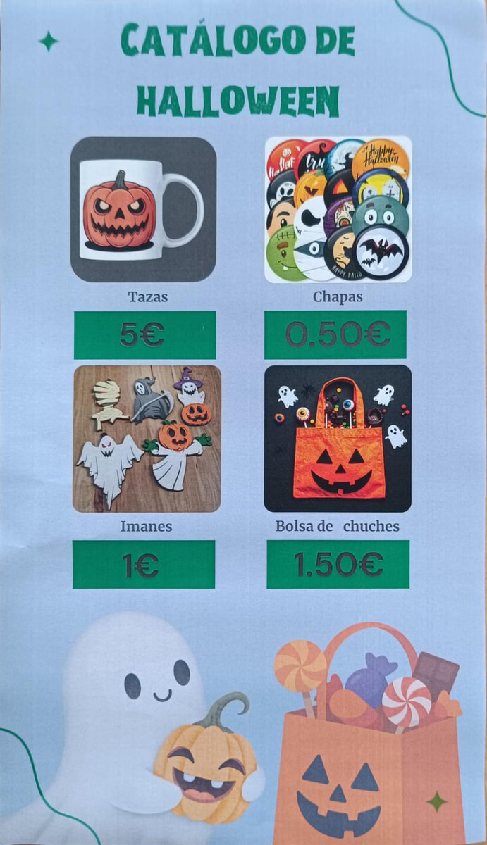 Catálogo de #Halloween elaborado por nuestro alumnado de #artepiaget.
Reserva tus pedidos, monstruosamente divertidos!!!
👻🎃👻🎃👻🎃
#centrosmolones
#veodiversidad
#capacidadesdiferentesposibilidadesinfinitas
#serdiferentesesunpunto
<a href="/MariaJoseBaza/">Maria Jose Martin</a> <a href="/DGPeIE/">DG de Participación e Inclusión Educativa</a> <a href="/MC_CastilloMena/">Mª Carmen Castillo Mena</a>