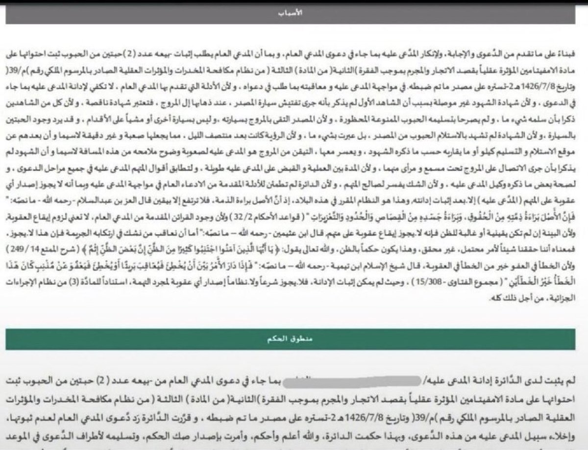 تسبيب حكم في قضيه ترويج مخدرات يمكن الاستفادة منه في قضايا مشابهة 
  ١- عدم تفتيش سيارة المصدر سبب من اسباب البراءة
   ٢ - القدح في صحة شهادة الفرقة القابضة يجعلها شهادة ناقصة