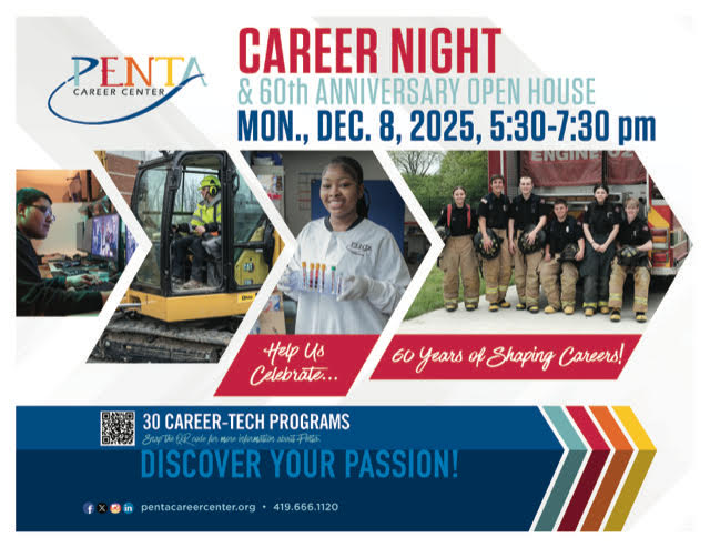 SAVE THE DATE: MONDAY DECEMBER 8TH 5:30PM-7:30PM
Penta Career Center Open House for prospective students and their families. Hope to see you there!