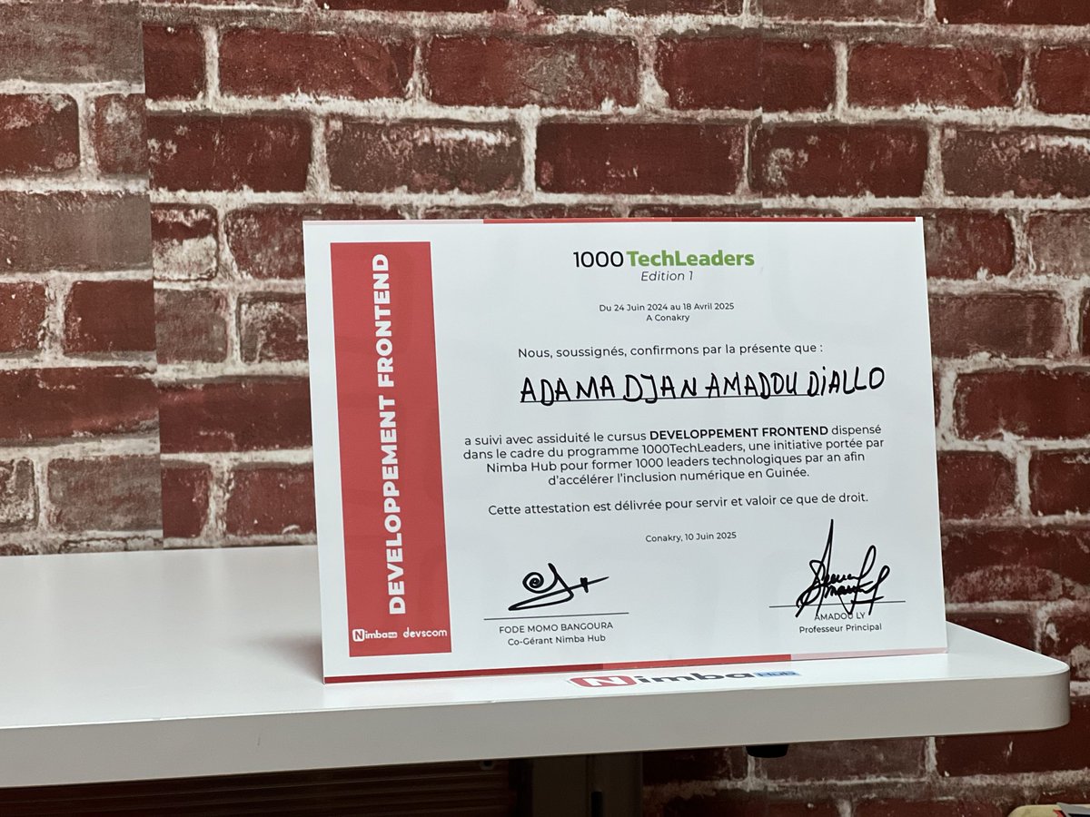adahoussei's tweet image. 🗓️ Vous, c’était quoi votre plus beau jour de l’année 2025 ?
Pour moi, c’est le jour où j’ai reçu mon satisfecit de la formation #1000TechLeaders de @NimbaHub 🎓💫
#FrontendDev
#code
#womanTech
@fmbangoura7 🙏