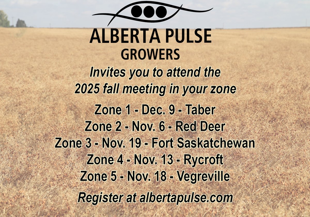 Are you registered for the APG fall meeting in your zone? Join us to learn more about how Alberta Pulse Growers works for you. APG directors, advisors &amp; staff will share information &amp; an opportunity to meet other pulse producers in the area. ow.ly/fhhq50Xf0Yq #westcdnag