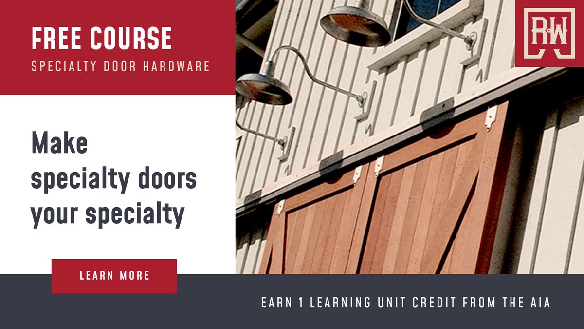 rwhardware's tweet photo. Open the door to new knowledge with RW Hardware's Specialty Door Hardware course. Learn components, applications, track types &amp; installation. Free + earns 1 LU credit from AIA.
Enroll now➡️ https://t.co/9jKSxjh0FS

#ContinuingEducation #SpecialtyDoors #ProfessionalDevelopment https://t.co/EiXElpA0Db