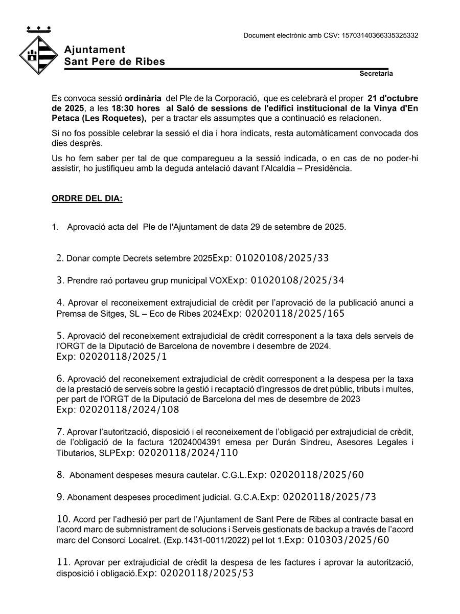 santperederibes's tweet image. PLE ORDINARI D&apos;OCTUBRE
🗓️ AVUI, dimarts 21 d&apos;octubre
🕡 18.30 h
📍 Saló de sessions de l&apos;edifici institucional de la Vinya d&apos;en Petaca (Les Roquetes)

Comencem d&apos;aquí a una estona!

#pleSPRibes
#SPRibes
1/2
