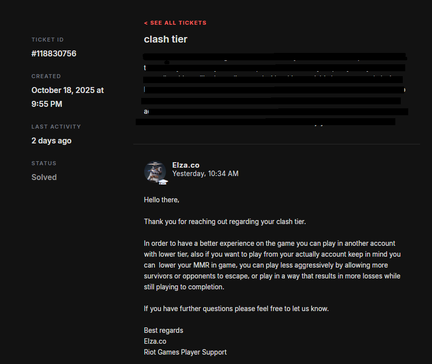 here's the screen from the ticket, covered my message bcs there was personal info there