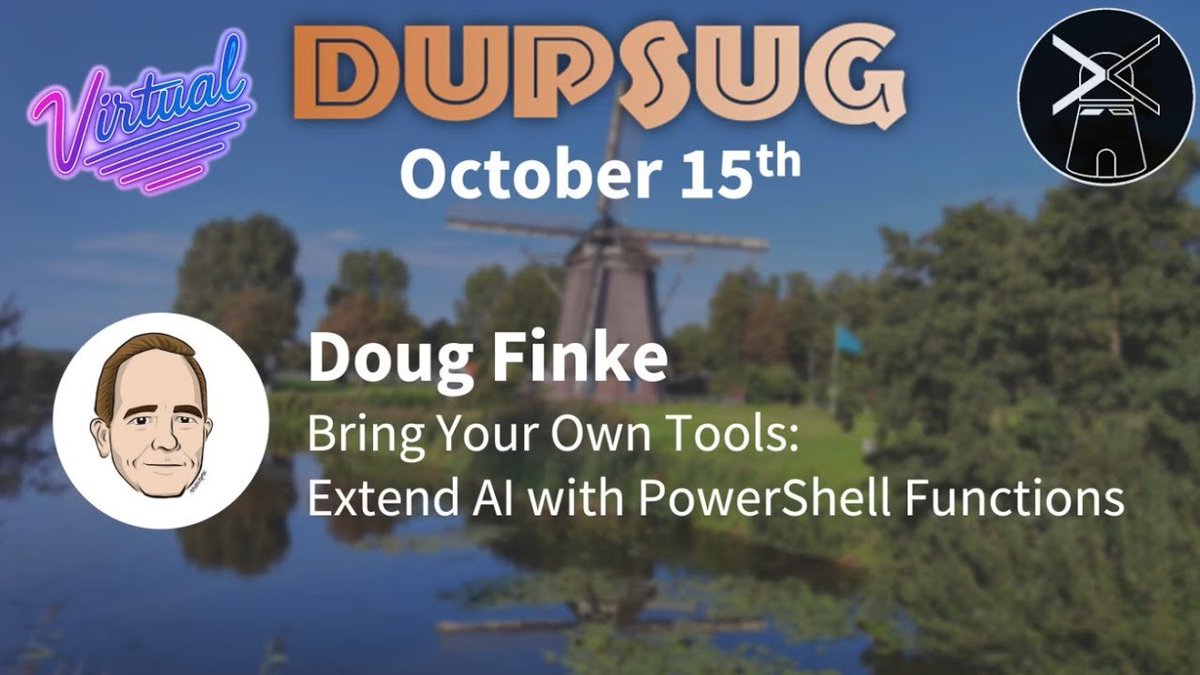 dfinke's tweet image. Missed the DuPSUG session?
I turned plain #PowerShell functions into AI tools—live.
Recording’s up now 👇
youtu.be/KwOW_5srblg