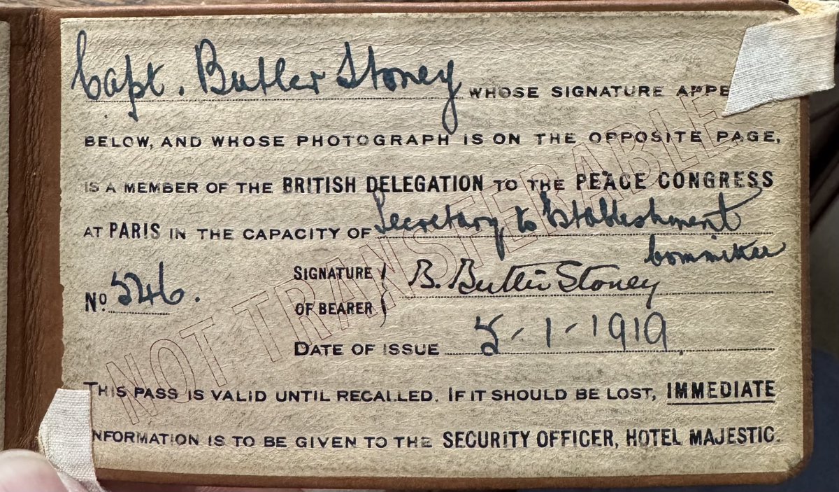 I wonder how many of these are knocking around? Beautiful soft leather pass from the Peace Congress of 1919. Came with a whole lot of material belong to the named #ww1 officer. #greatwar #firstworldwar