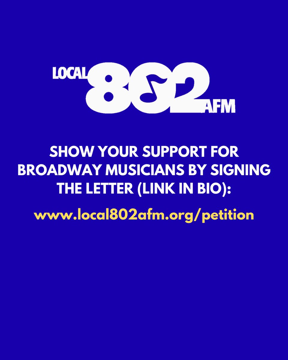 Local_802_AFM's tweet image. BROADWAY MUSICIANS REPRESENTED BY #LOCAL802 ANNOUNCE INTENT TO &quot;STRIKE IMMEDIATELY&quot; IF NO CONTRACT BY THURSDAY MORNING, OCT. 23, 2025. local802afm.org/2025/10/broadw… @The_AFM @EricDKoch @CentralLaborNYC @aflcio @NYSAFLCIO