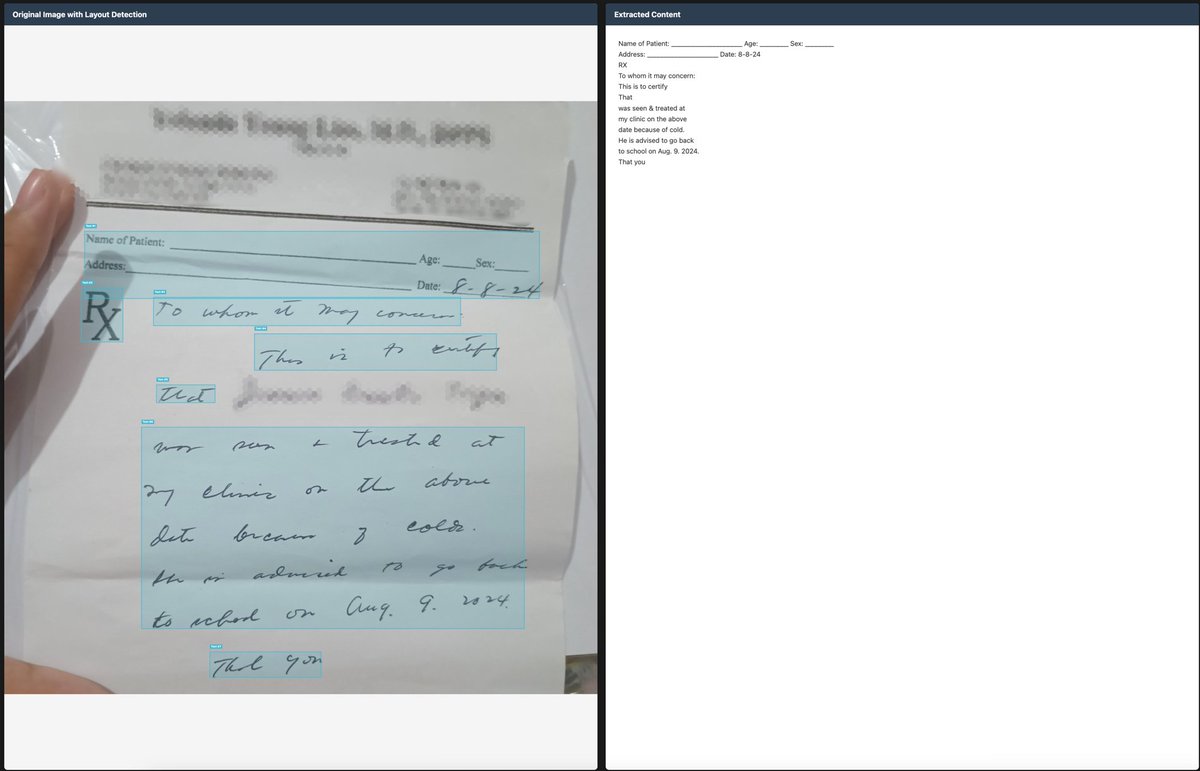 VikParuchuri's tweet image. I'm excited to announce that Chandra OCR is open source!
- Full layout information
- Extracts and captions images and diagrams
- Strong handwriting, form, table support
- Works with transformers and vLLM