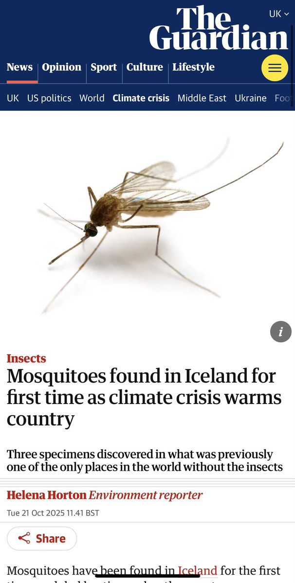 Everything is fine. Your government has everything under control. Deadly tropical diseases are not spreading into the UK and elsewhere as scientists have warned would happen, it’s all lies, don’t believe a word of it, trust Trump, Reform etc etc 🤡🤡🤡theguardian.com/environment/20…