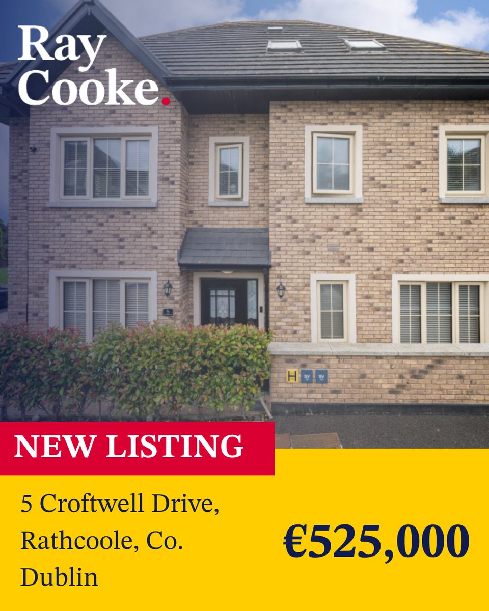 🏡 NEW LISTING - 5 Croftwell Drive, Rathcoole, Co. Dublin 

This is a 4 bed 4 bath semi detached home 💶 Guided At €525,000 

For more information or to arrange a viewing contact our office directly 📲 01 908 9300 

#raycookeauctioneers #newlisting #propertylisting #newhome