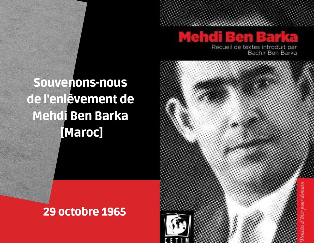 Comment se fait-il que dans la patrie des droits de l'homme 🇫🇷, un politicien étranger 🇲🇦 puisse être enlevé sans jamais savoir ce qui lui est arrivé? Une disparition laisse penser à une issue terrifiante 😱.
A lire cetim.ch/product/mehdi-…

#Maroc  #Afrique