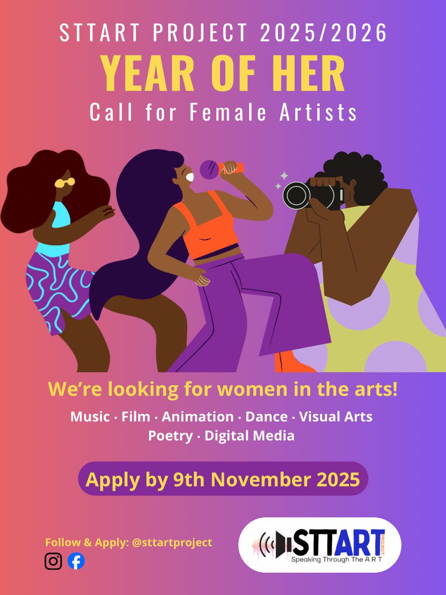FeliNuna's tweet image. forms.gle/jopVYFsCuHNjMm…
We aim to create safe, nurturing spaces where female creatives can express themselves freely, experiment with diverse art forms, and collaborate across disciplines; from music, film, animation, dance, and visual arts, to fashion, poetry, and digital media