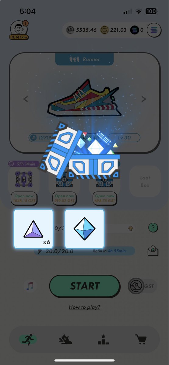 #STEPN
#STEPNGO
マラソンに参加するか迷う…
毎日2エナは簡単そうだけど、確実にできるってわけじゃないし…
今日はジェム外した靴でしばらく走ってたのに気づかず…
いらないMB拾ってしまった😖
MB6はまた紫祭り始まってます…
また明日から頑張ろう！