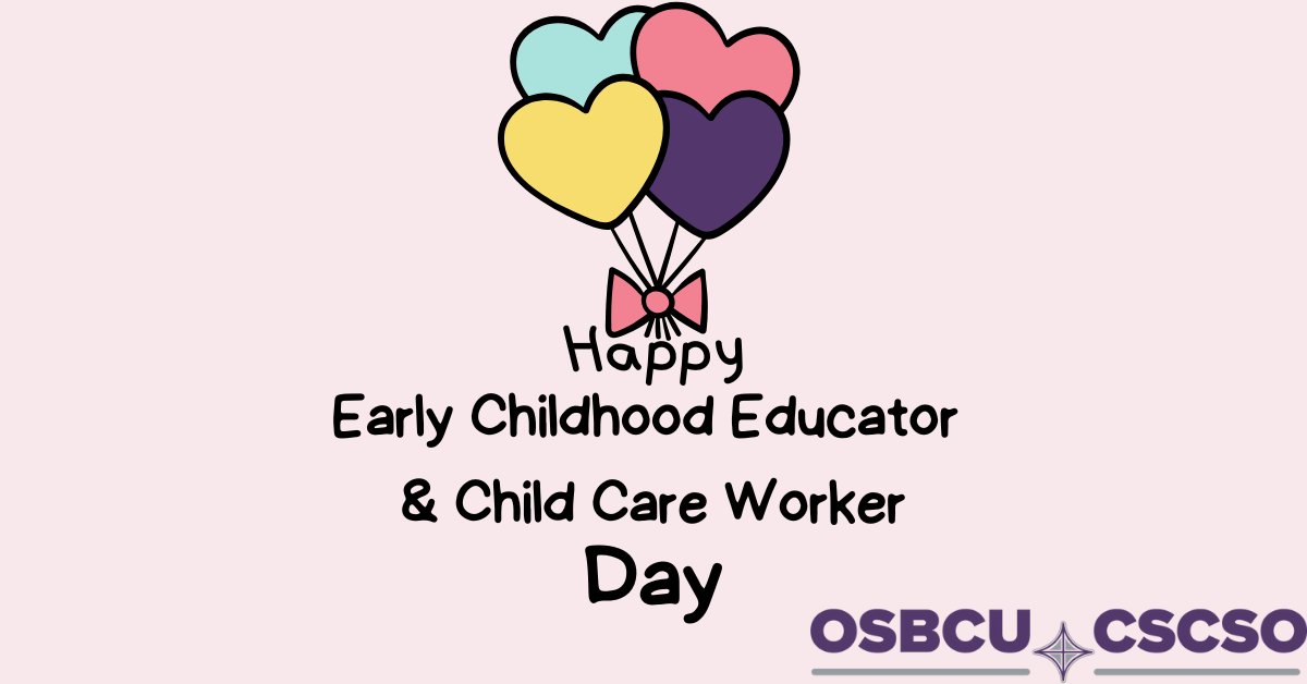🎉 Happy ECE &amp; CCW Day! Huge THANK YOU to our Early Childhood Educators &amp; Child Care Workers! 💜 Your impact lasts a lifetime. Thank you for all you do! 💜 #ChildCareChampions #OSBCU #EducationWorkers #UnionStrong #CUPE #StrongFoundations #SupportChildCare