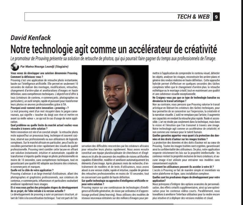 DavsonAI's tweet image. Je suis honoré de partager avec vous que le journal #Mutation a publié, dans son édition de ce mardi 21 octobre 2025, un article consacré à @Prouving  — notre application de retouche instantanée de photo basée sur l’IA, capable d’effectuer en 10 secondes chrono ce qui prenait…