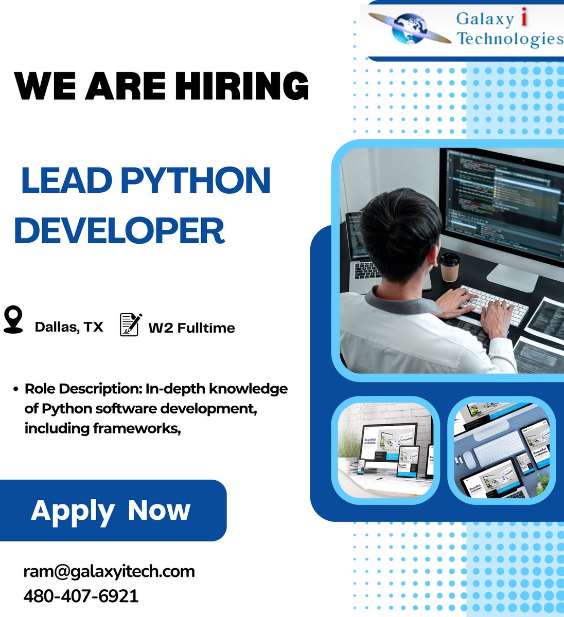 galaxyitech123's tweet image. Galaxy I Technologies is looking for Lead Python Developer in Dallas, TX (Onsite)
Apply Now: lnkd.in/gmqBQ7cS
#galaxyitech #pythondeveloper #python #pythonprogramming #pythoncode #pythonlearning #programming #pythonprogrammer #coding #pythonprojects