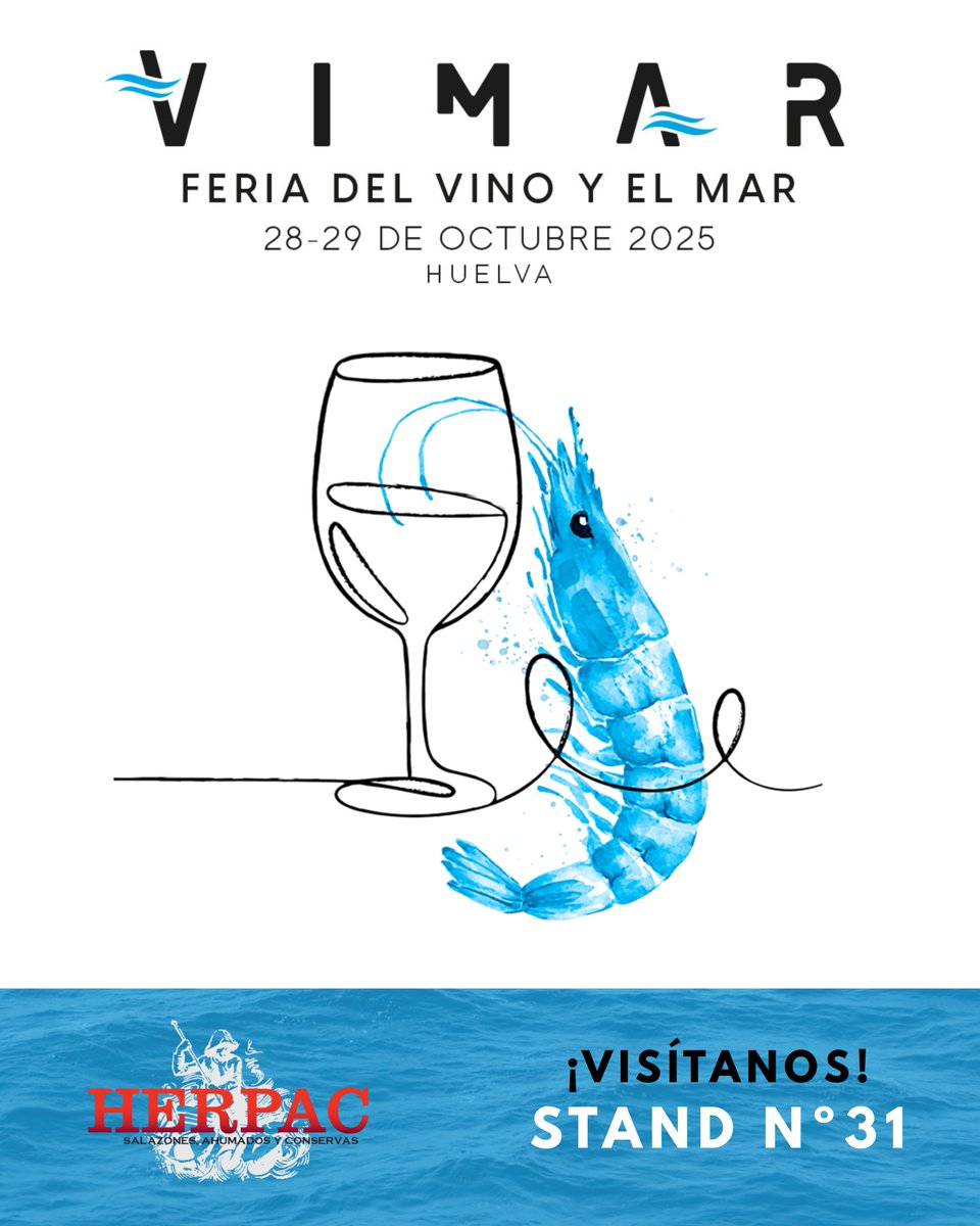 🍷🐟¡Nos vemos en <a href="/FERIAVIMAR/">VIMAR</a>! 

📅 28 y 29 de octubre
📍 Centro Multifuncional Paseo Santa Fe – Huelva
🔗 feriavimar.es

#VIMAR #FeriaDelVinoydelMar2025 #Herpac