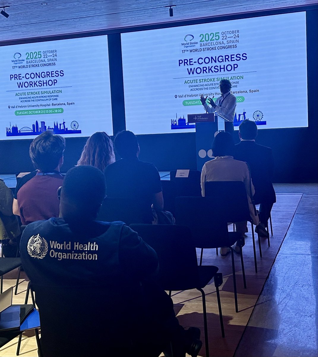 Opening remarks by Dr. <a href="/opontesnetoMD/">Octavio Pontes Neto</a> and Dr. <a href="/carlosmictusvh/">Carlos Molina</a> and a full room ready to test their knowledge in our Pre-Congress #Stroke Simulation workshop 🧠🚑 

Starting now in <a href="/vallhebron/">Vall d'Hebron</a>!

#StrokeEducation <a href="/WorldStrokeOrg/">World Stroke Org</a>