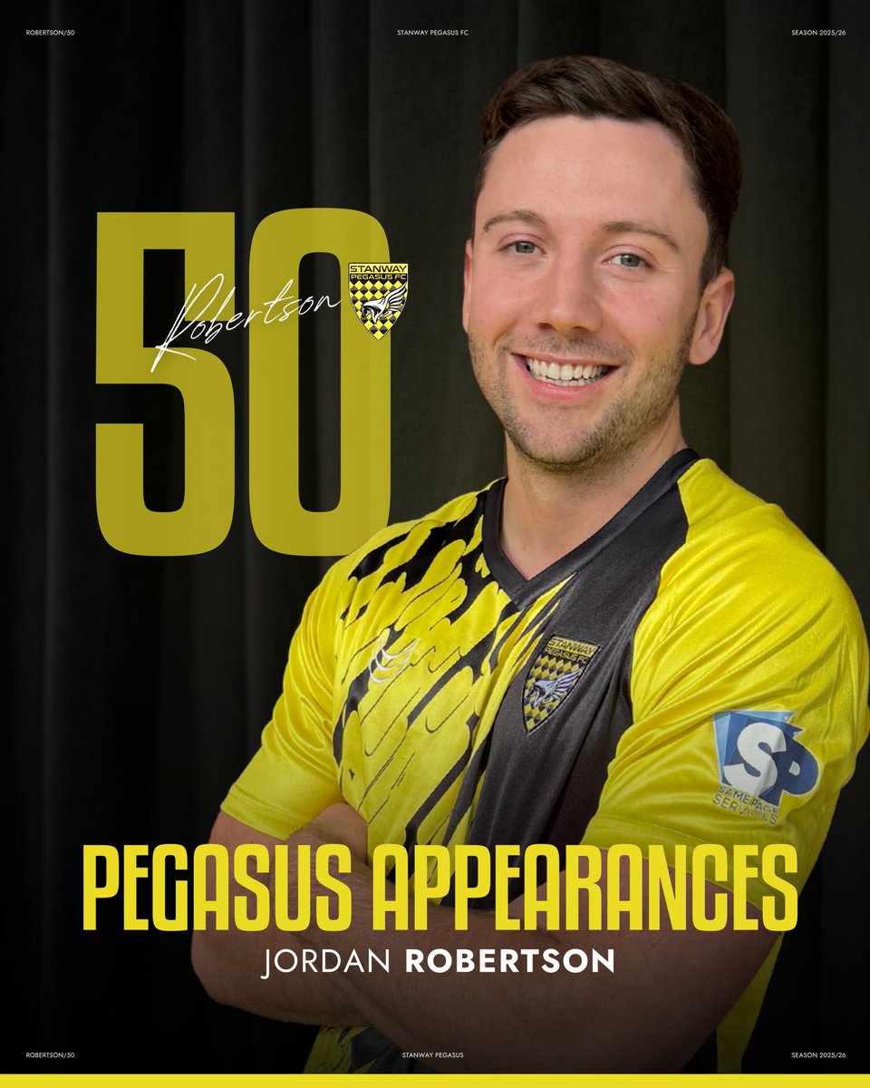 📢 Official Club Milestone

Congratulations to Jordan Robertson, who made his 50th appearance for Stanway Pegasus in our match against Long Melford!

A fantastic achievement and a reflection of his commitment and consistency in black and yellow 👏

#UTSP 🟡⚫️
