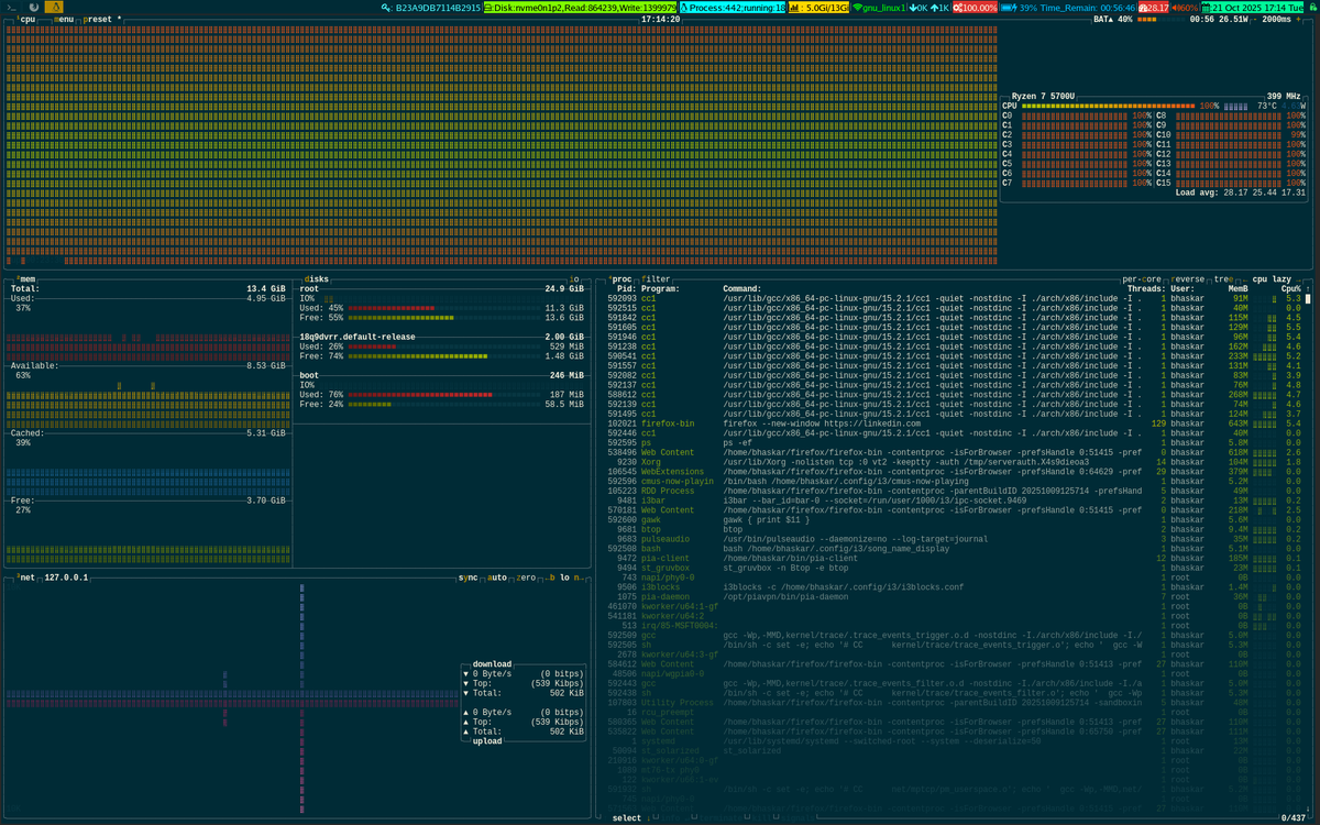 unixbhaskar's tweet image. One fucking busy system 😜
#linuxadmin #linux #kernel #compiling #opensource