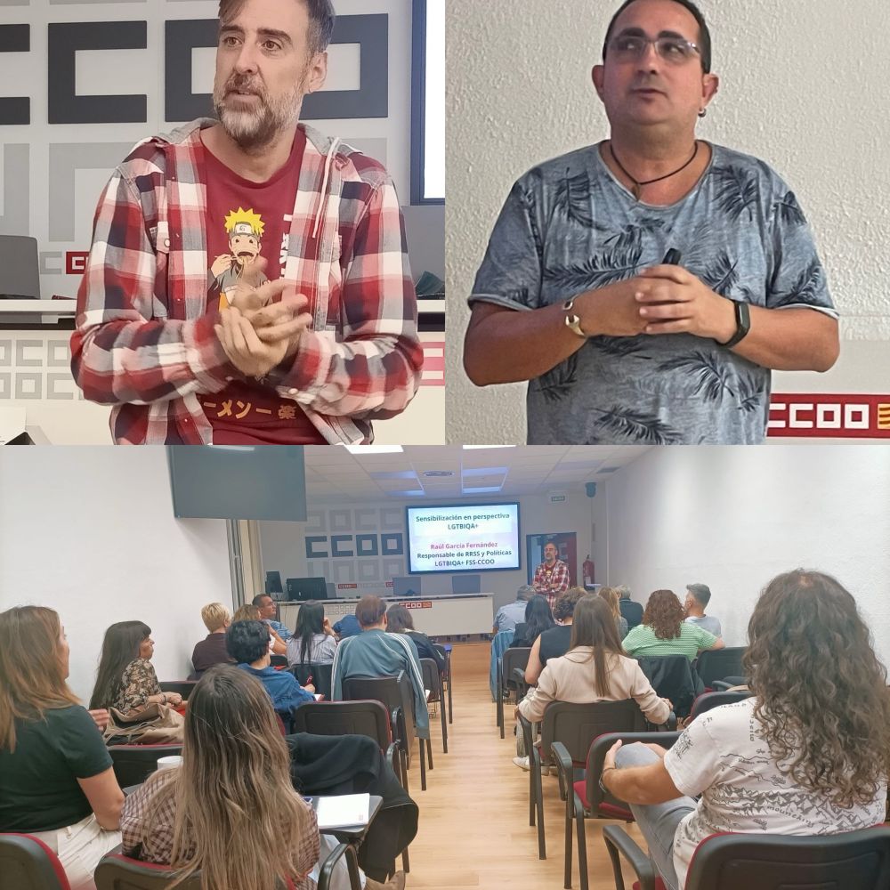 👥 Raúl García, responsable de RRSS y Políticas LGTBIQA+ FSS-CCOO, y Xavi Pallàs, delegado de FSS-CCOO Catalunya, han participado en la I Jornada LGTBIQA+ organizada por la FSS-CCOO Aragón en Zaragoza   🏳️‍🌈 Un análisis sindical de la situación del colectivo en el ámbito sanitario