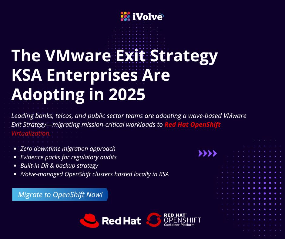 iVolvetech's tweet image. VMware costs rising?

KSA enterprises are already moving to OpenShift Virtualization with iVolve.

No downtime. No vendor lock-in.
Just compliant, modern infrastructure—hosted locally in KSA. 🇸🇦

#OpenShift #VMwareExit #DigitalTransformation #SaudiArabia #CloudMigration #RedHat