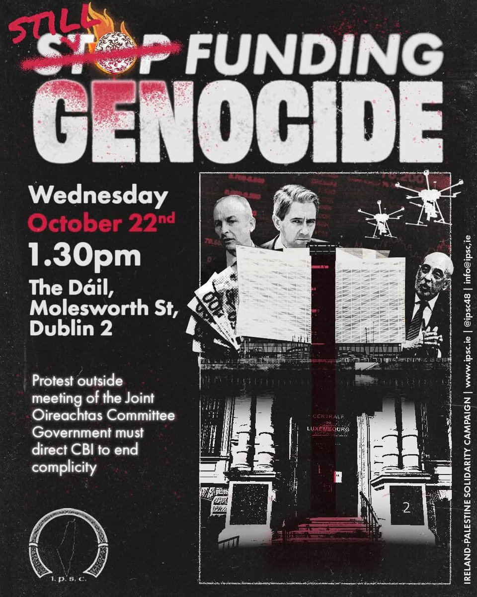 Tomorrow! 

<a href="/ipsc48/">IPSC</a> is holding a demo at the Dáil, calling for the Central Bank to completely cease all regulation of Israeli sovereign bonds.

Please support, if you can!