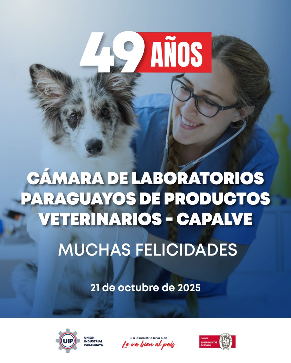 UIP_py's tweet image. 🎉 ¡Feliz aniversario a la Cámara de Laboratorios Paraguayos de Productos Veterinarios – CAPALVE!

🐾 Desde hace 49 años, acompaña el desarrollo de la industria veterinaria nacional con compromiso técnico, innovación y estándares de calidad que fortalecen al sector.