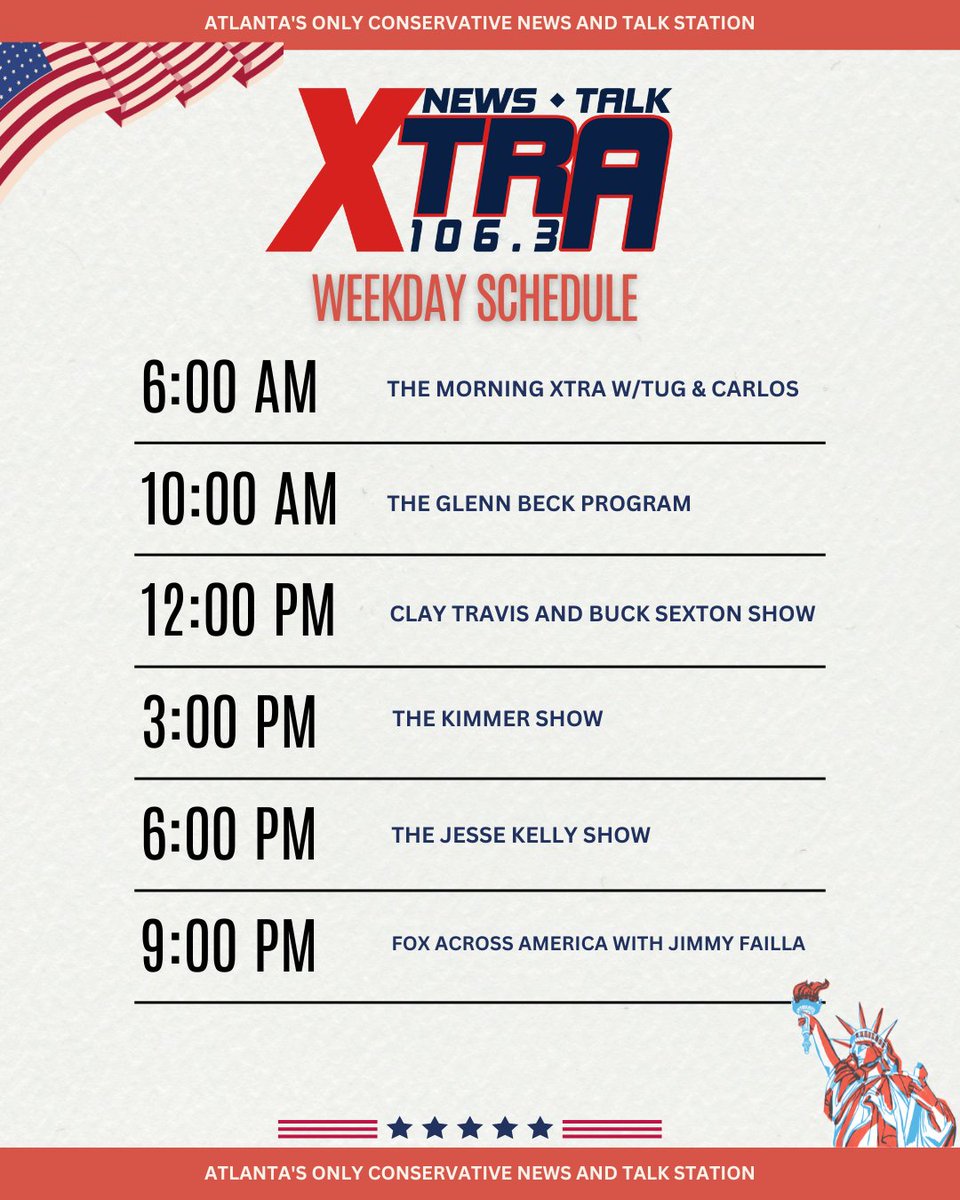 Xtra1063's tweet photo. The Lineup That Gets It Right! @Xtra1063 
@KimmerShow @Petedavis1 @FrontOfficeLos @TugCowart @JesseKellyDC @clayandbuck @glennbeck #XTRA1063 https://t.co/QdGfwVaCLX