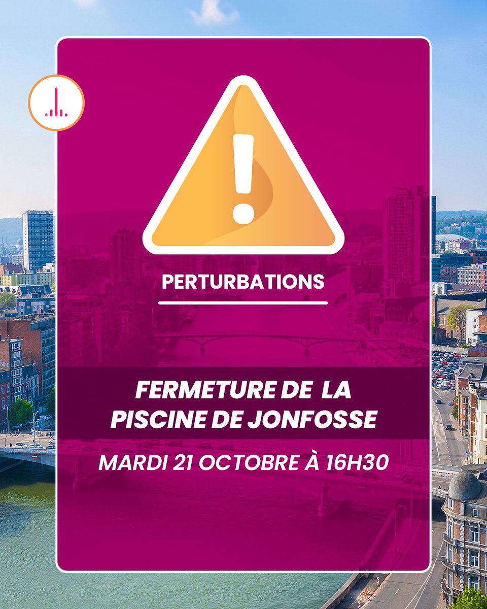 📢 Fermeture exceptionnelle de la piscine de Jonfosse ce mardi 21 octobre à 16h30.
🙏 Merci pour votre compréhension  !