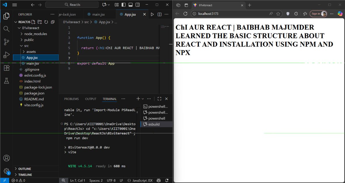 BaibhabMajumder's tweet image. Day 2 of the #35DaysReactChallenge Dived into React with Vite, and wow-Vite is blazing fast! Only the essentials, zero clutter, and a buttery dev experience. Loving this journey so far!
@Hiteshdotcom @ChaiCodeHQ #MasterJi #React #Vite #Frontend #Consistency