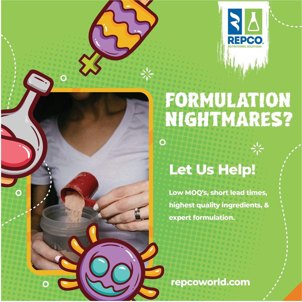 REPCOWORLD's tweet image. 🦇 Don’t Let Your Formulations Be a Nightmare!
Formulation challenges can be scary, but with REPCO Nutritional Solutions, there&apos;s no need for a fright! 👻

Let’s turn those R&amp;amp;D nightmares into sweet success! 🎃

#CustomFormulation #FoodScience #Nutritionblends