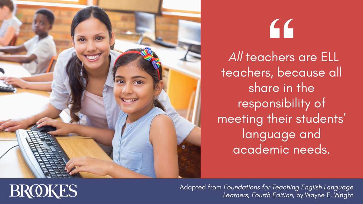 BrookesPubCo's tweet image. This quote about all teachers being #ELL teachers was taken from the new fourth edition of Foundations for Teaching English Language Learners. Learn more: monkeylink.co/3a3592 #BilingualStudents #BilingualEducation #DLLs #DualLanguageLearners #EnglishLanguageLearners