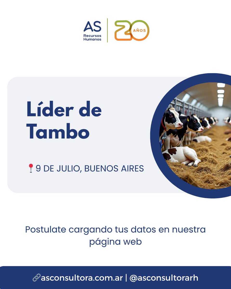 ¿Te gusta la tecnología aplicada a la lechería? Este puesto puede ser para vos...

Importante empresa productora lechera con tecnología de ordeñe automatizado está buscando un líder para uno de sus tambos.

⤵ Postúlate cargado tus datos
asconsultora.hiringroom.com/jobs/get_vacan…