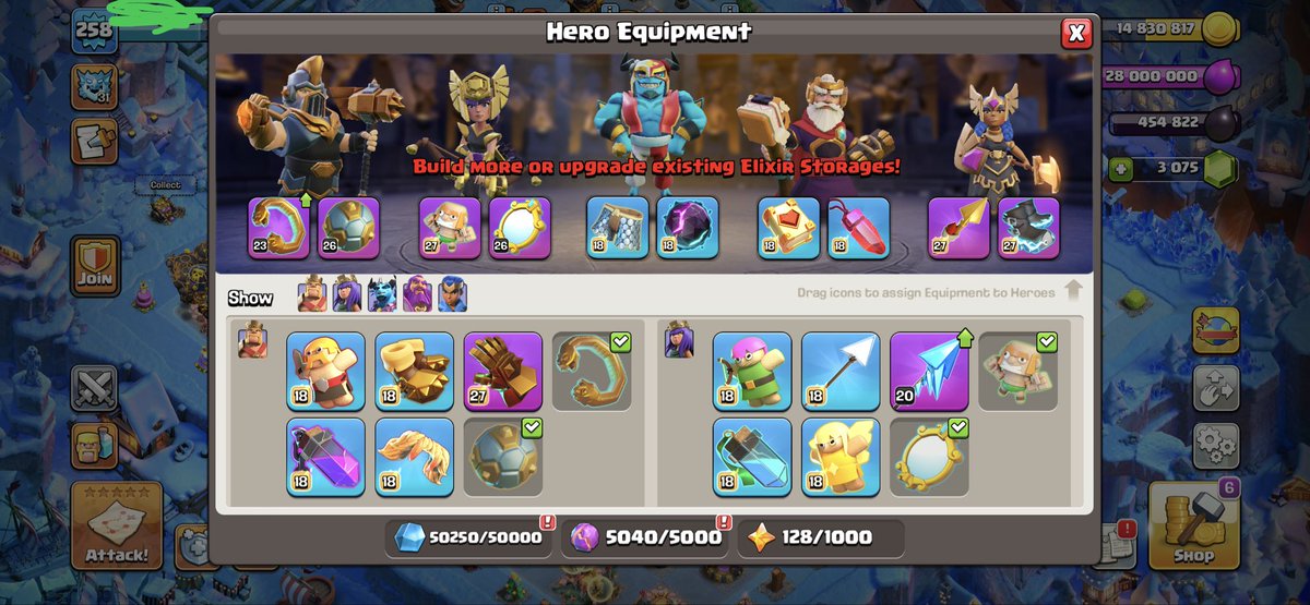 Driitxbl's tweet photo. Max #th17 for sale 

Max defence &amp; lab
Max heroes 
All default equipment max
All epic equipment unlocked and nearly max 
AU local leaderboards 
56 Gold skins, 6 legendary skins 
7 scenery’s , 900+ cwl medals
#ClashOfClans #selling https://t.co/1XUeR6QDuo