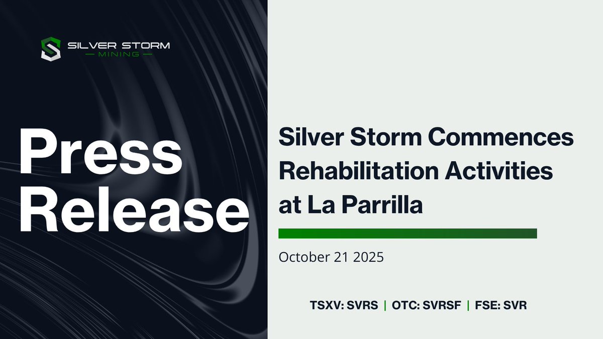 Silver Storm Commences Rehabilitation Activities at La Parrilla

Full press release: ow.ly/Wj3850Xfuo0

TSX.V: $SVRS.V | OTC: $SVRSF | FSE: $SVR