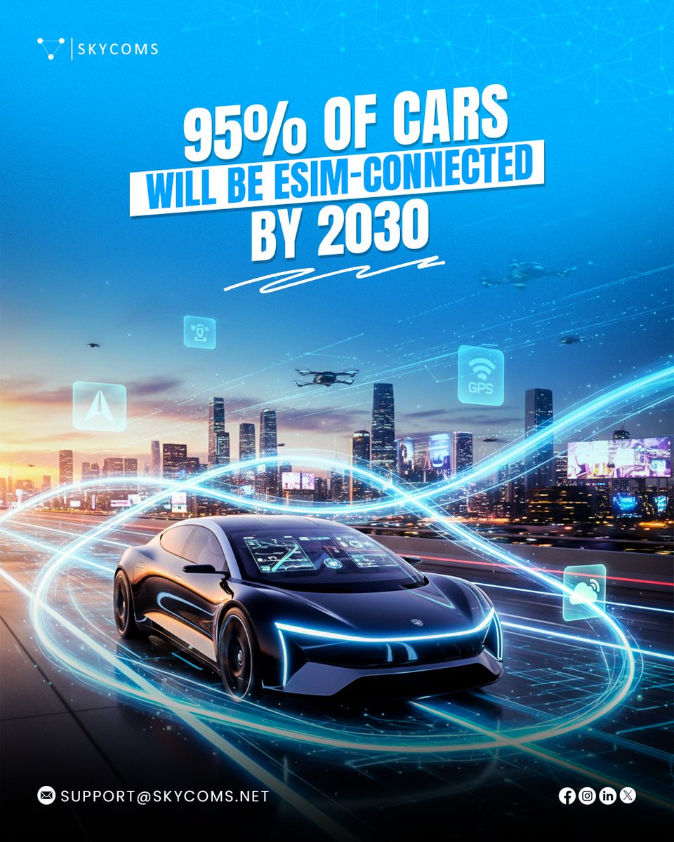 skycomsesim's tweet image. By 2030, eSIM cars offer nonstop connectivity, OTA updates, enhanced security, and global roaming. 
Stay smart, safe, and connected with Skycoms.
#Skycoms #eSIMTechnology #ConnectedCars