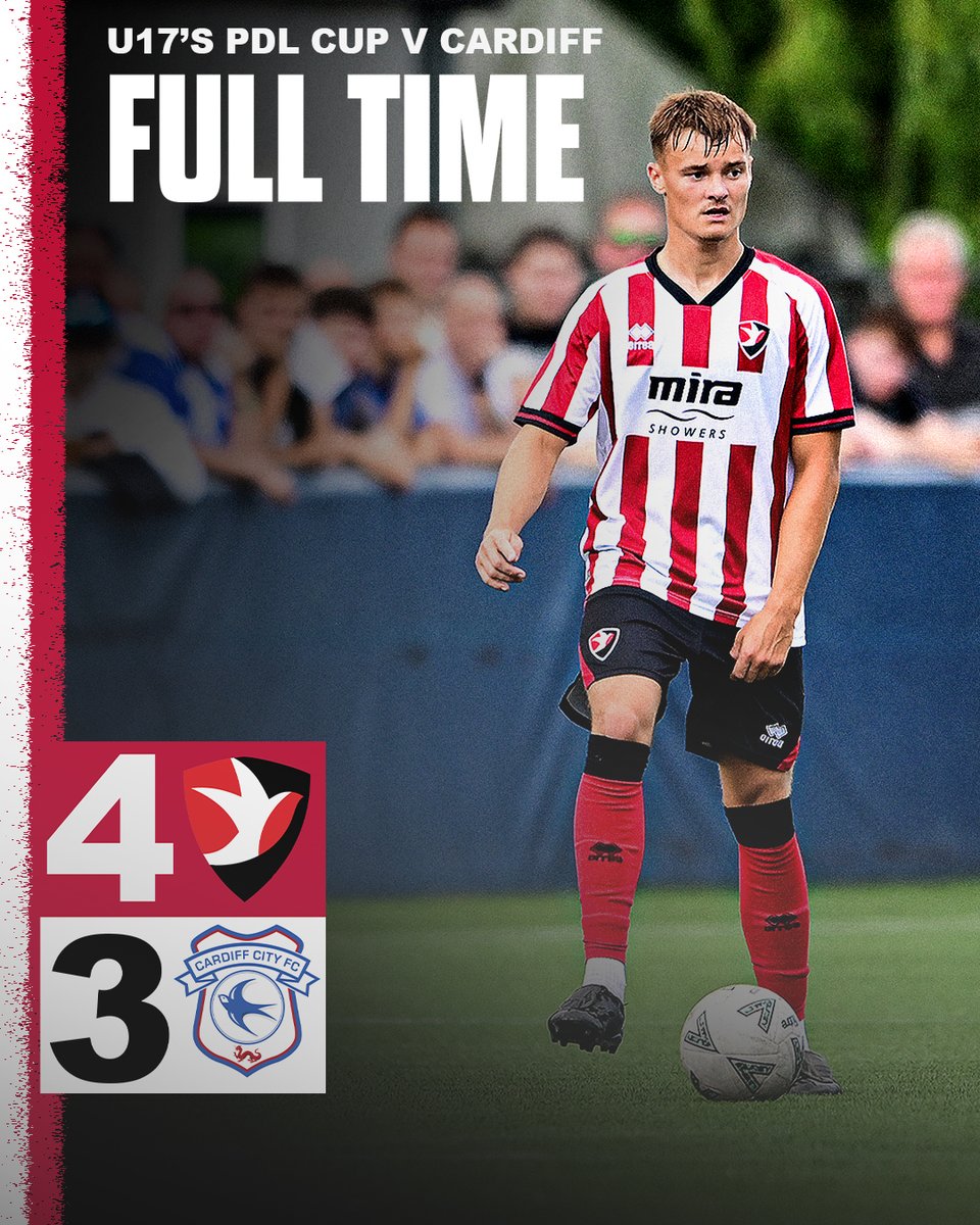 🔚 FULL-TIME | Cardiff City 3–4 Cheltenham Town

The U17s edge a thrilling contest in South Wales with goals from Hill, Croose, Williams, and Robinson.

The Young Robins now wait on other results to see if they progress in the PDL Cup. 🔴⚪ 

#CTFC | #YoungRobins | #PDLCup