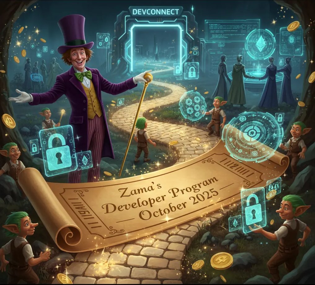 JoshuaHuntnashe's tweet image. Zama’s Developer Program October 2025 gives participants a “golden ticket” to Devconnect, where they can showcase their confidential‑smart‑contract prototypes directly to leading blockchain investors and privacy researchers @zama_fhe #ZamaCreatorProgram
