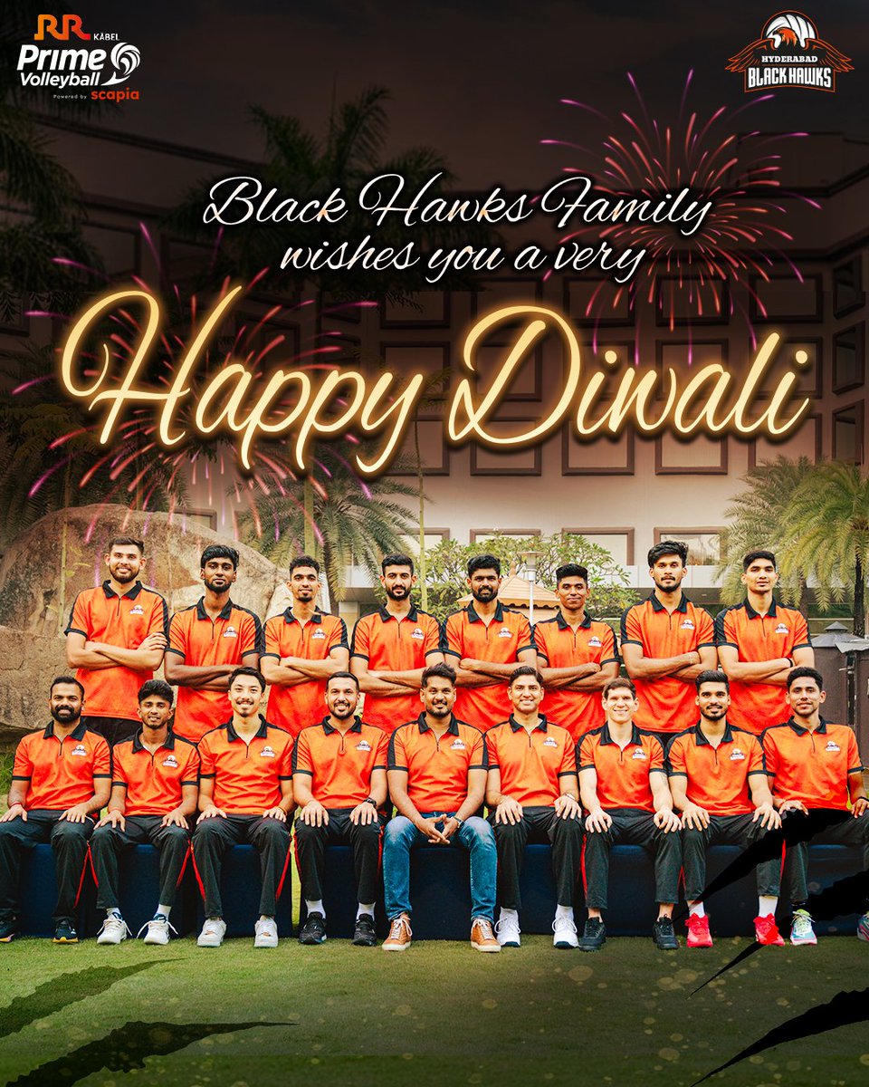 blackhawkshyd's tweet photo. From the Hawks’ nest to your homes, wishing you a Happy Diwali 🧡✨🪔 

#HawkAttack #HyderabadBlackHawks #PrimeVolley #AsliVolley https://t.co/Yi4xMBa8BG