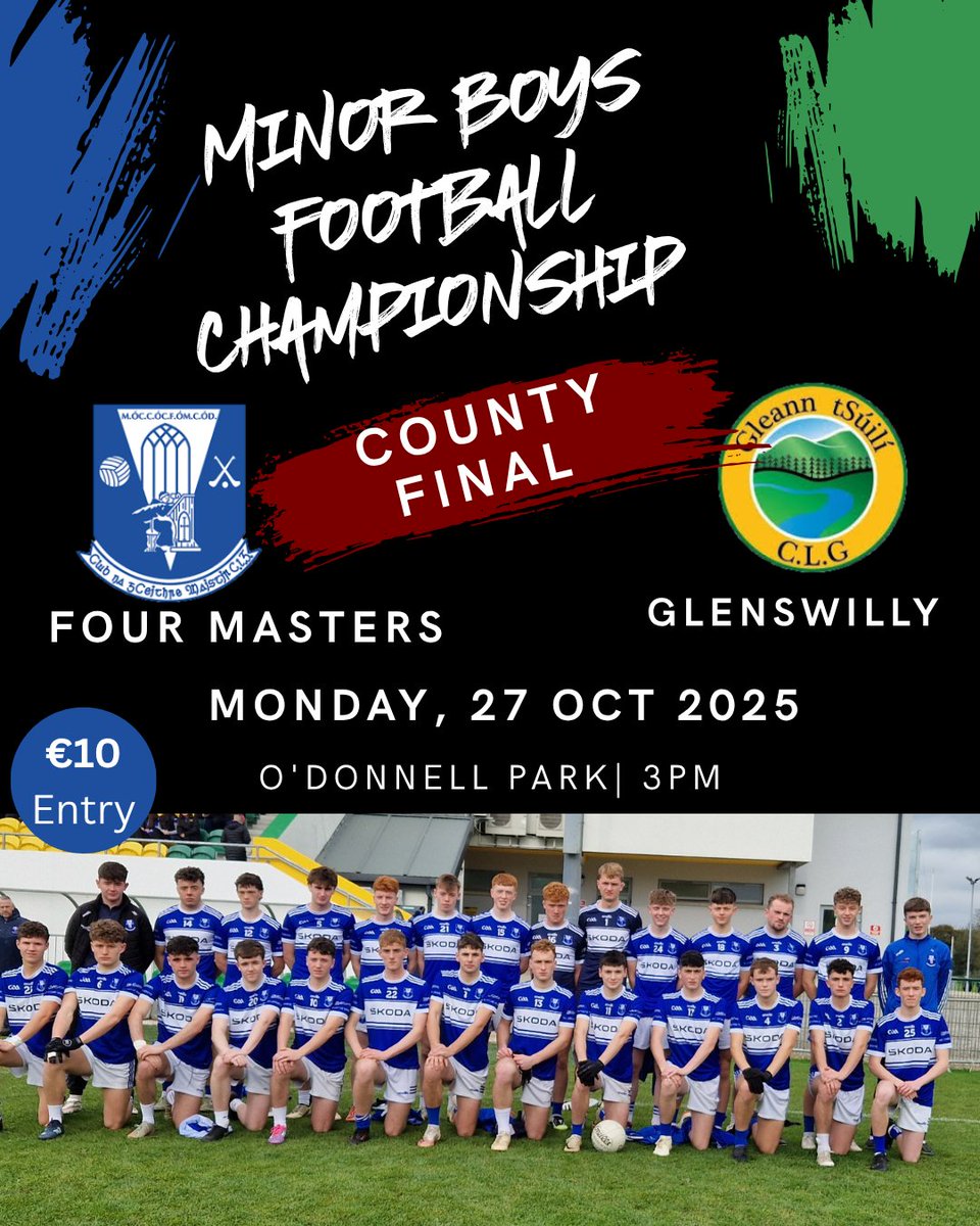 🔵⚪️ County Final 🔵⚪️
The boys Minor County Final has been set for this Bank Holiday Monday at 3pm in O'Donnell Park, Letterkenny. There will be a €10 entry charge per adult. Please come along and support the boys 🔵⚪️

🗓 Monday 27th Oct
🕒 3pm
📍Letterkenny 
🎫 €10