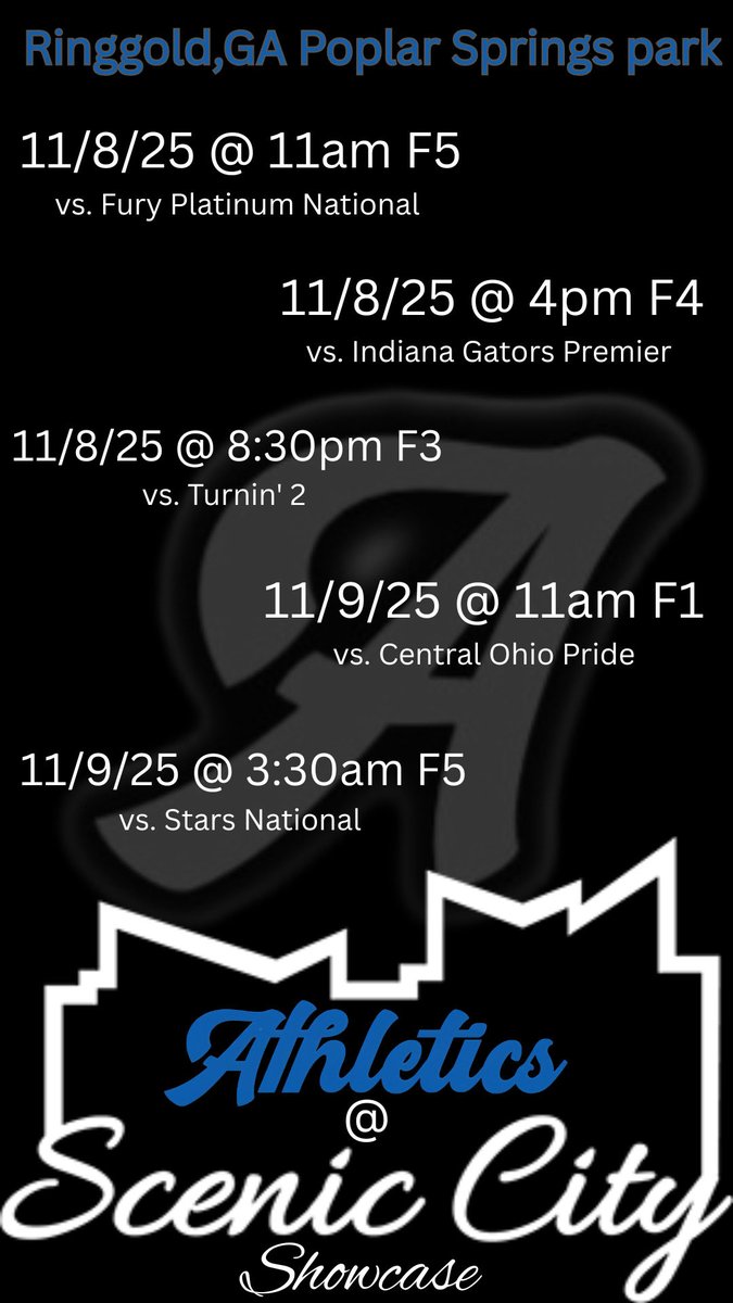 First Showcase Schedule in Ringold, so excited to play infront of coaches again!