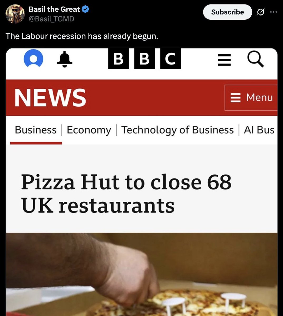 Basil thinks a country is in recession because a brand his paymasters only just brought to his country is closing 68 restaurants while 3,200 new ones have opened. 😂