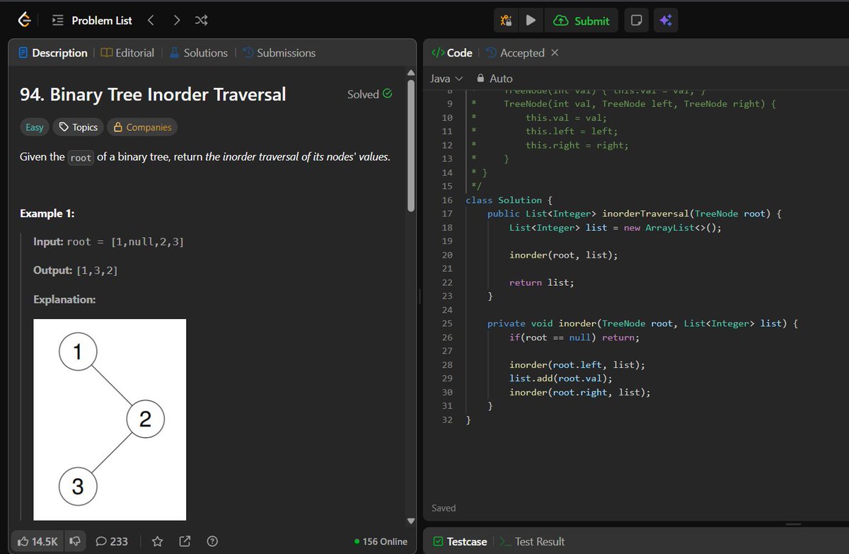 ritik65477's tweet image. 🚀 Day 106 of My DSA Journey – Binary Tree 🌳
Last 3 days, I explored:
🔹 DFS Traversals (Recursive)
• Preorder
• Inorder
• Postorder
🔹 BFS Traversal
• Level Order
Tree traversal patterns are clicking 🌱
#DSA #100DaysOfCode #LearnInPublic #LeetCode #GFG